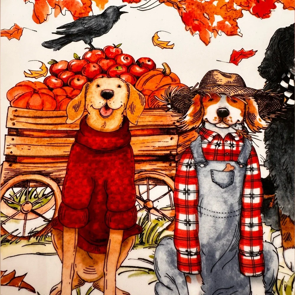 Certified International Sherri Buck Baldwin Autum Fall Dog Serving Platter Plate